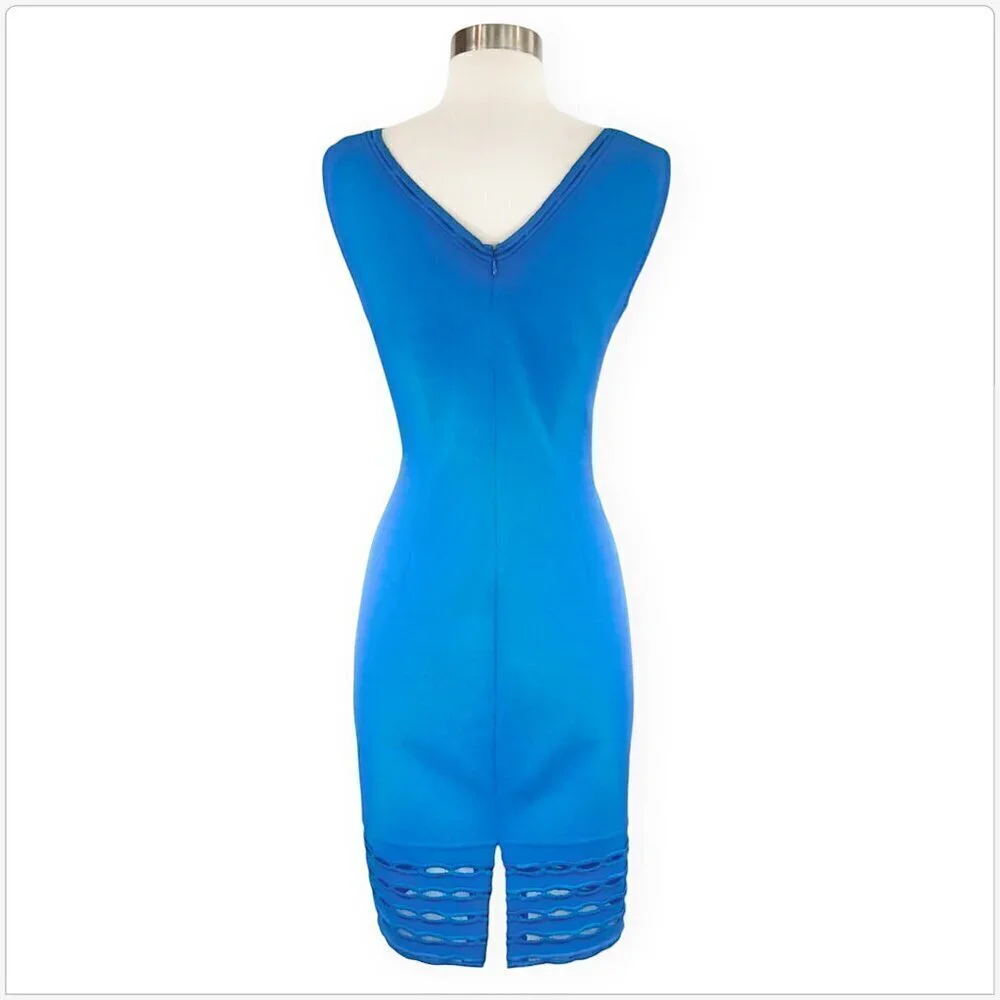 St. John Cyan Blue Makena Knit Sleeveless Sheath Pointelle Trim Dress NWT New 8